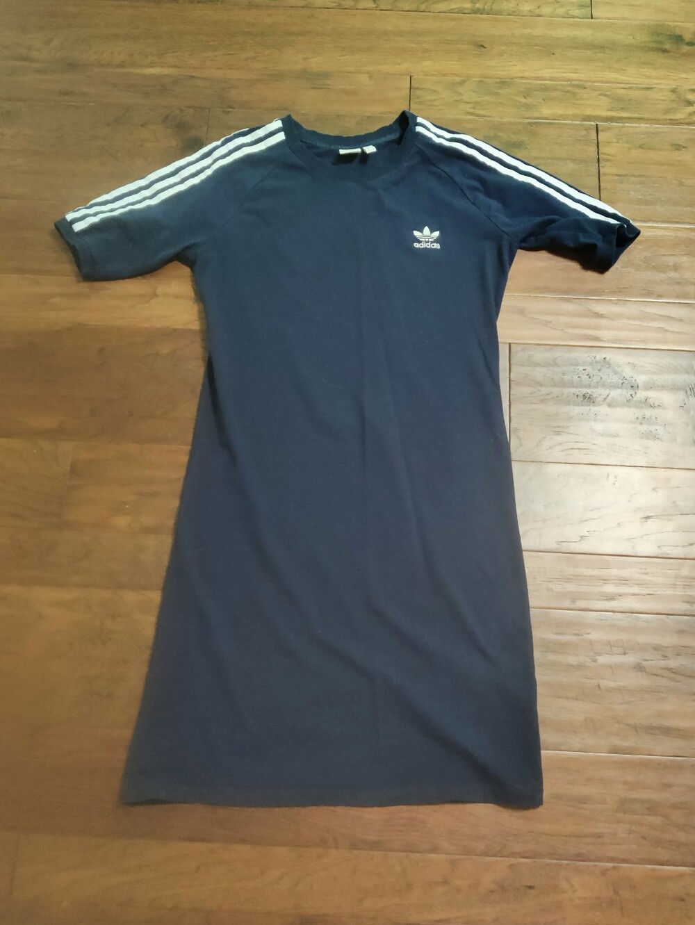 Adidas Navy Tee Dress with Signature Stripes, XL, M